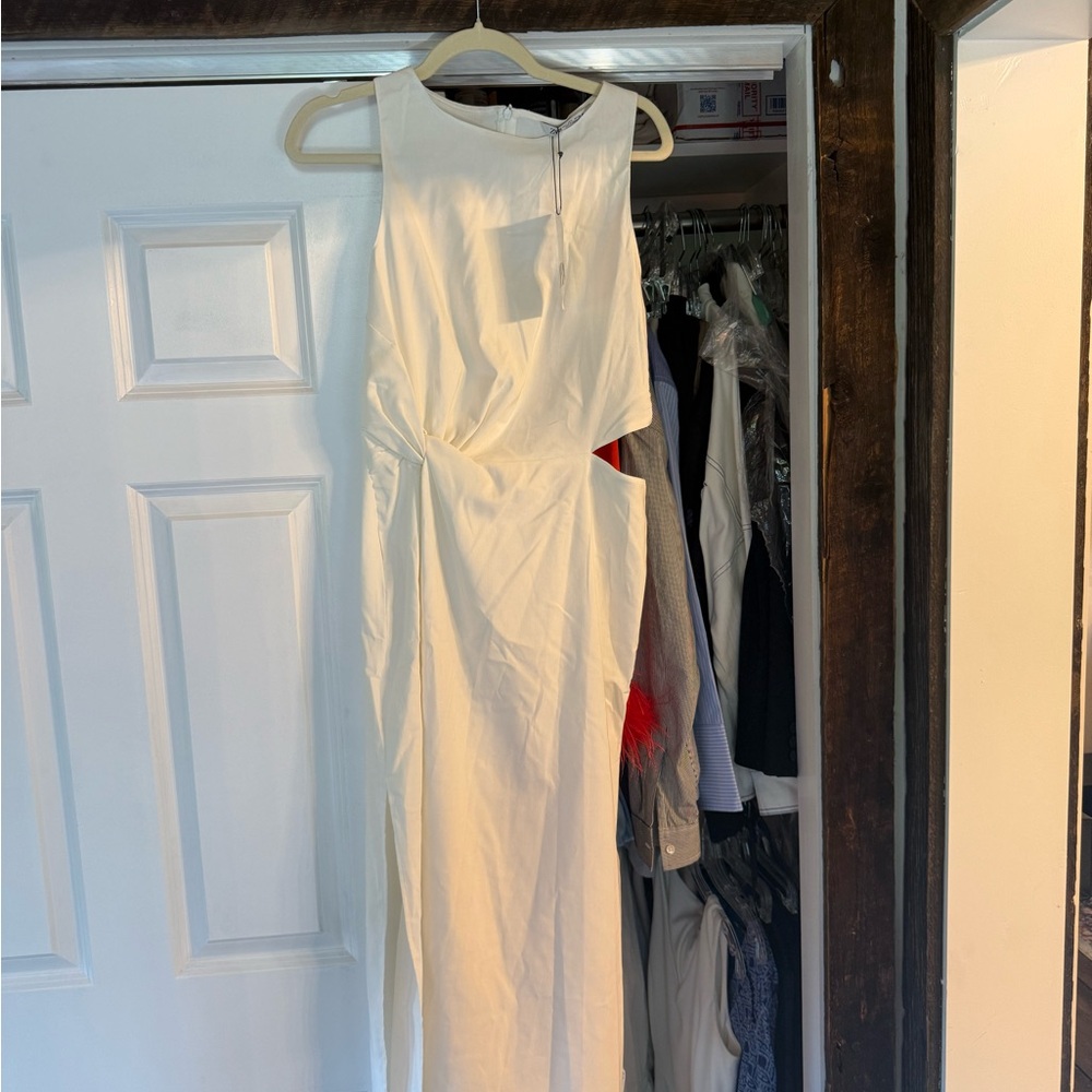 Zara White Asymmetrical Halter Dress